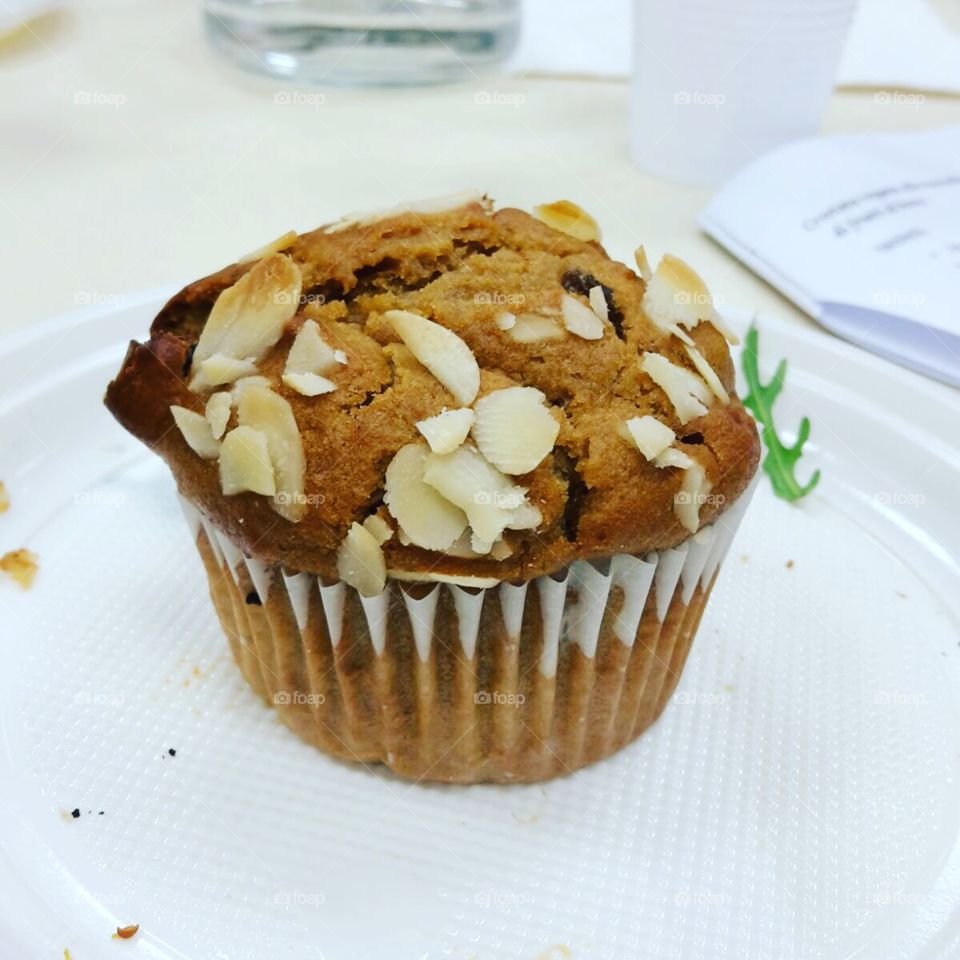 Vegan muffin with almonds and chocolate