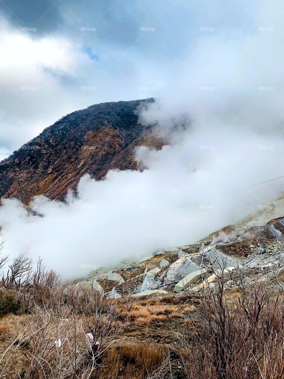 amazing foggy season with mountain in morning view