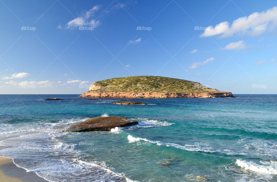 Cala Conta in Ibiza, Spain. Landscape of the Cala Conta Aldo named Cala Comte in Ibiza