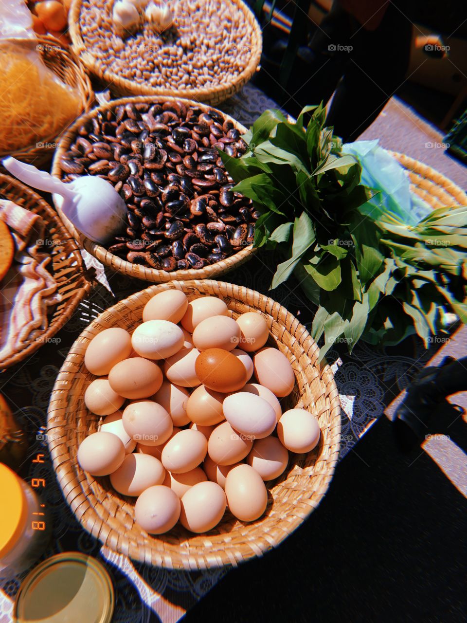 At the market in Zagreb Croatia. Eggs. Market. Produce. Beans. Vegatables. Fresh. warm. Plants.