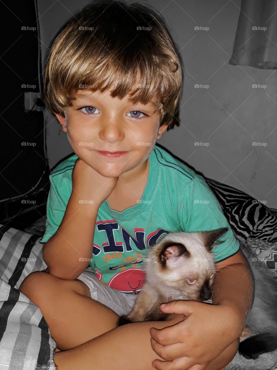 child playing with the kitten