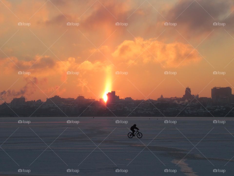 charming sunset, frost and sun