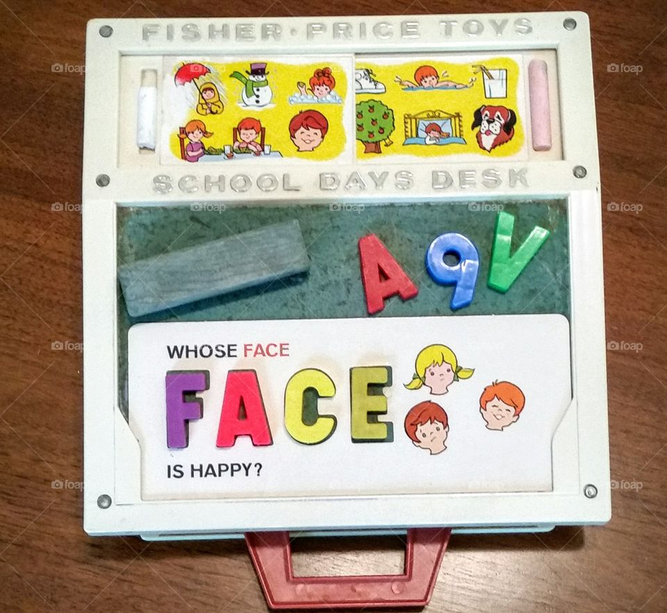 Fisher Price Vintage Toys School Days Desk Whose Face is Happy