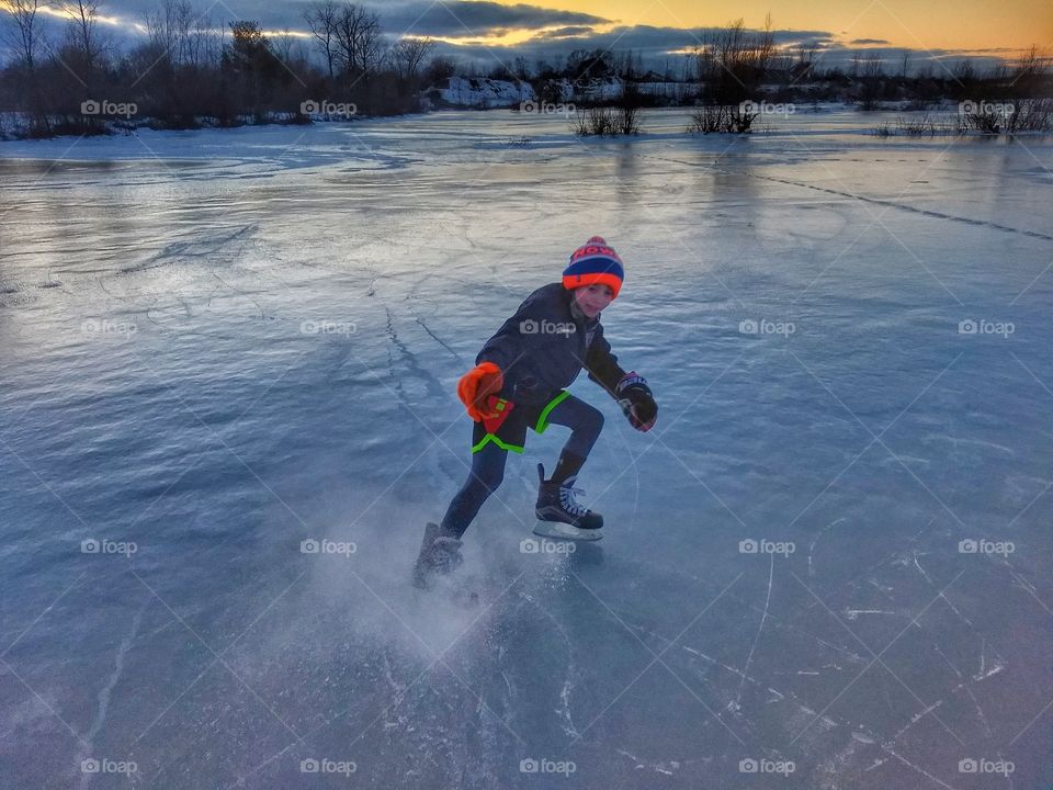 hockey stop at sunset