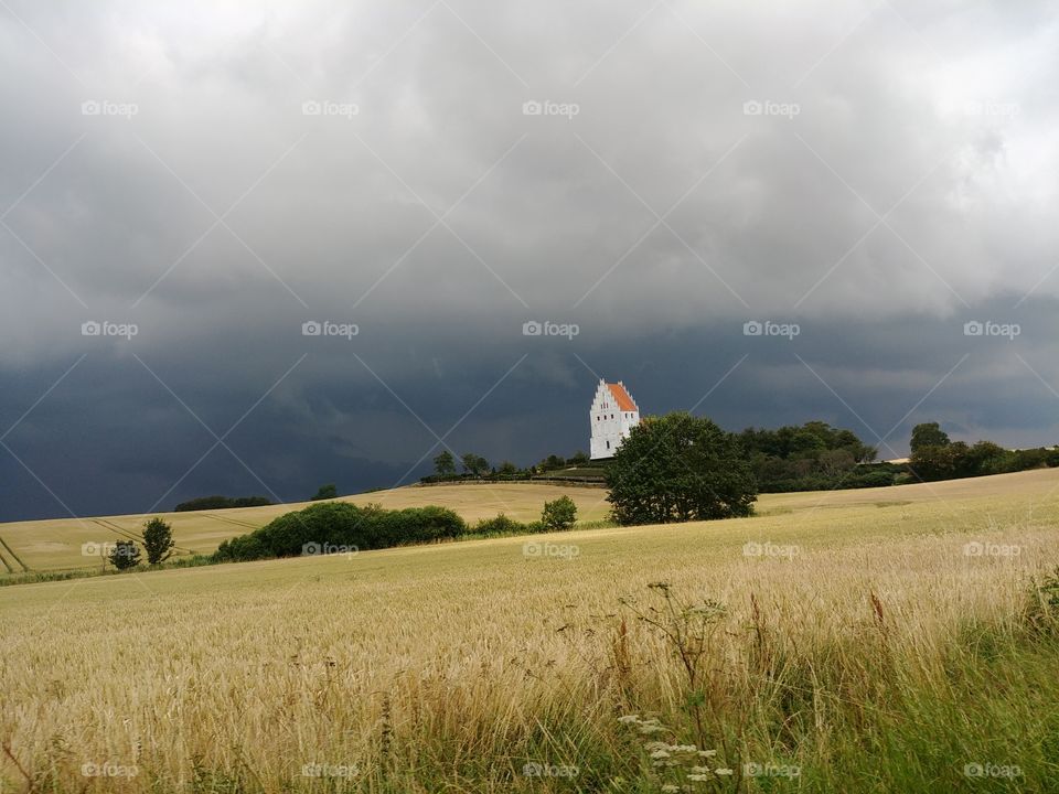 feld Kirche feld landschaft Gewitter regen