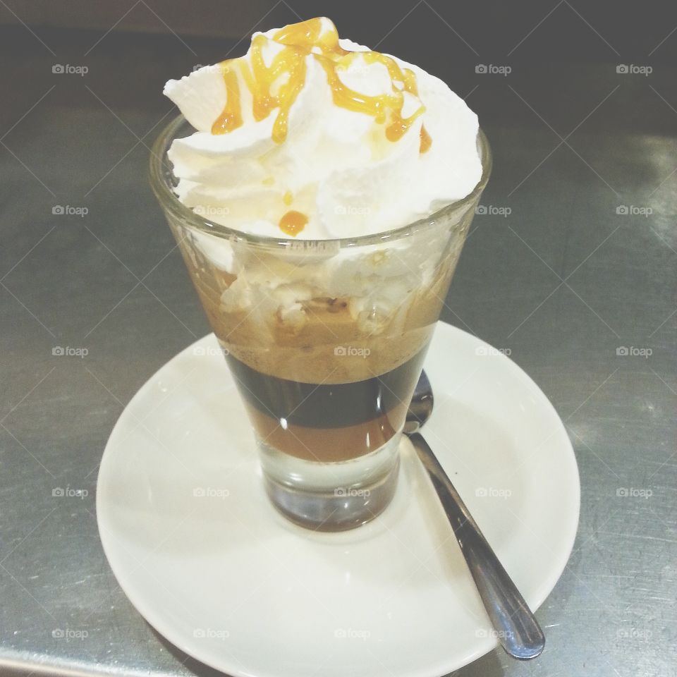 caramel cappuccino with whip cream