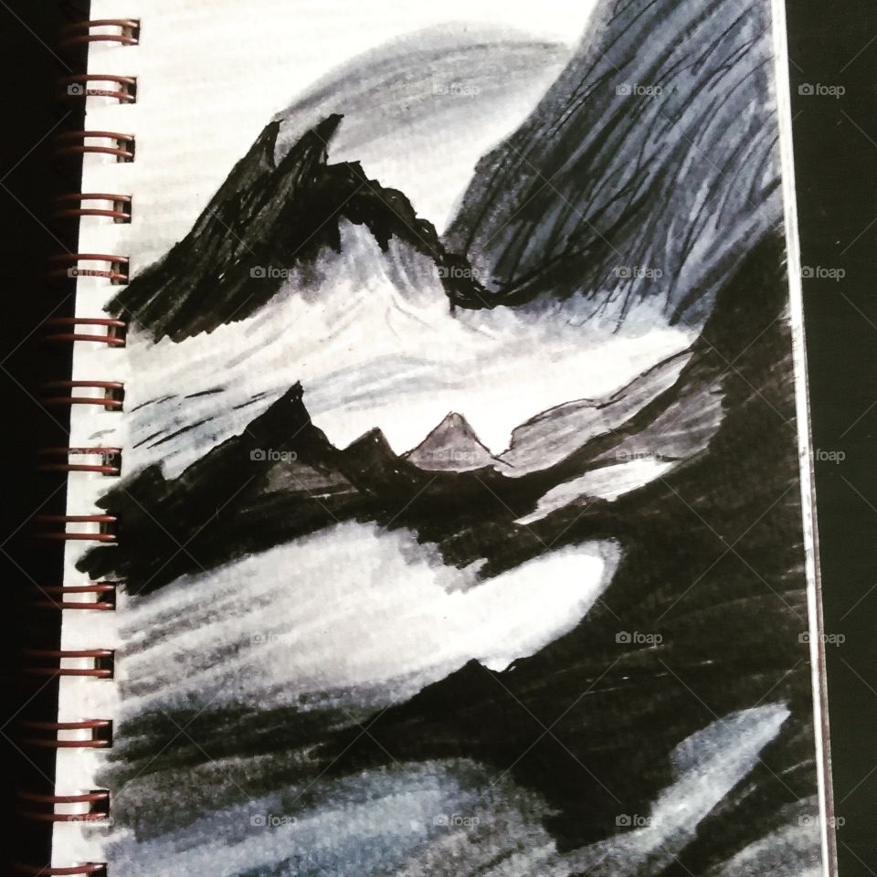 A midnight sketch water on rock.