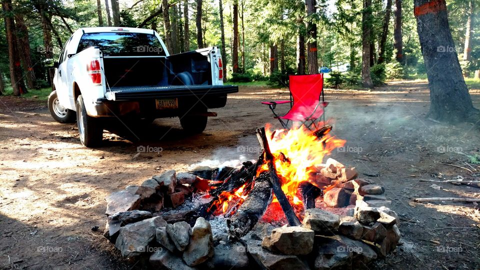 campfire in the woods. Bear Canyon Lake. Arizona.
