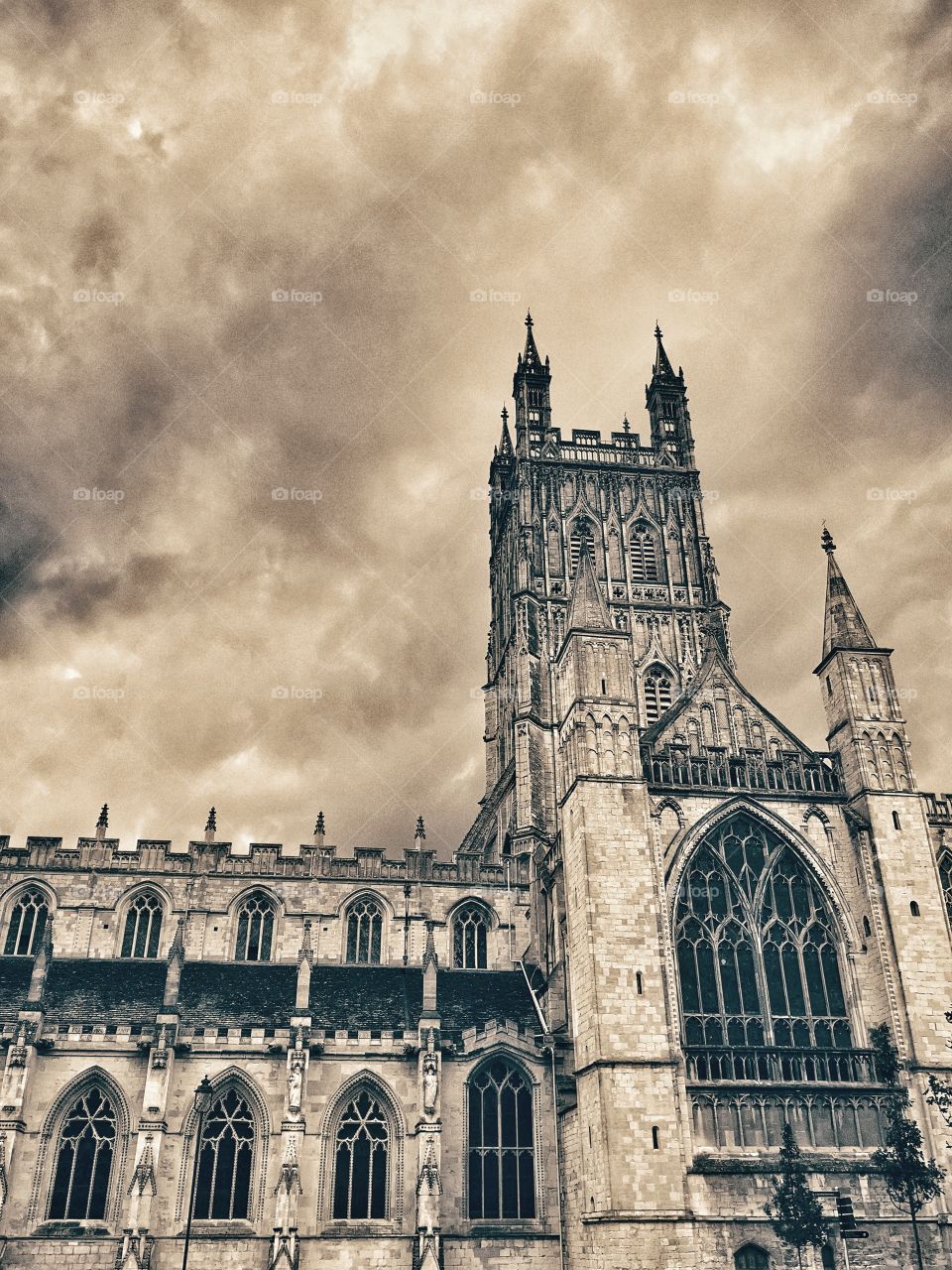 Epic image of Gloucester cathedral with Dark sky