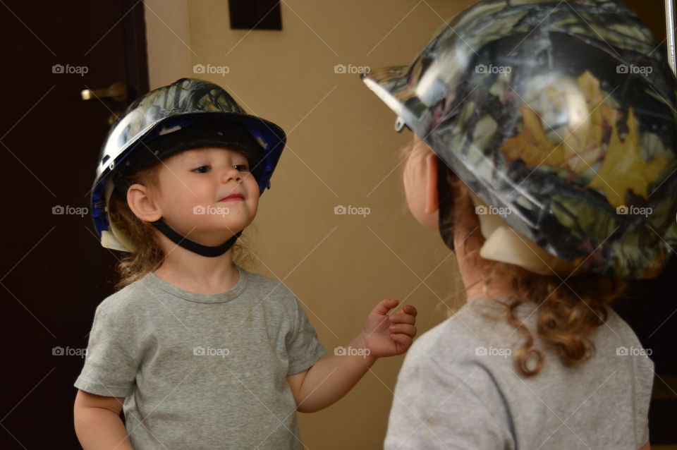 Child in a unique helmet