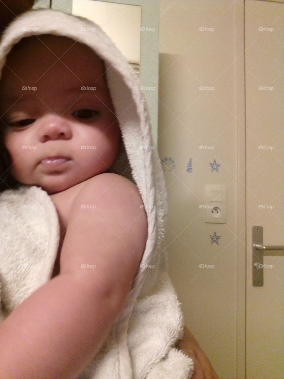 Done take a bath, cute wearing her baby towel