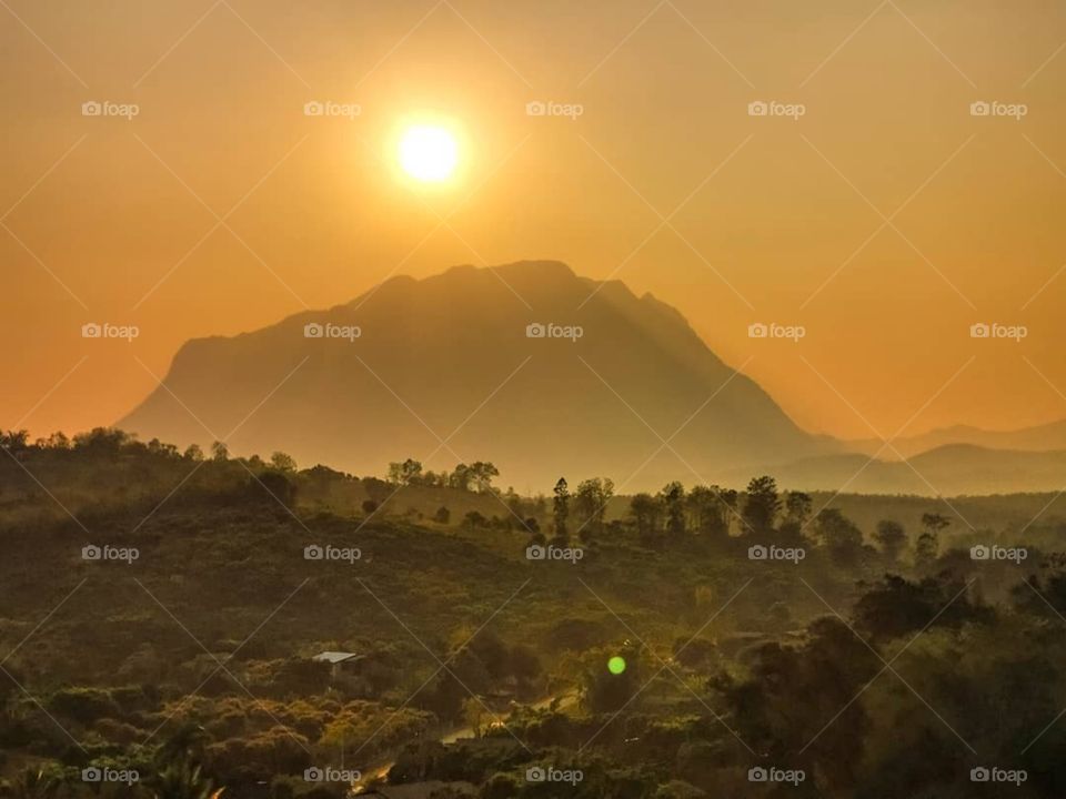 A unique sunset at Chiang Dao, which is a mountain area in Chiang Mai province, Thailand.