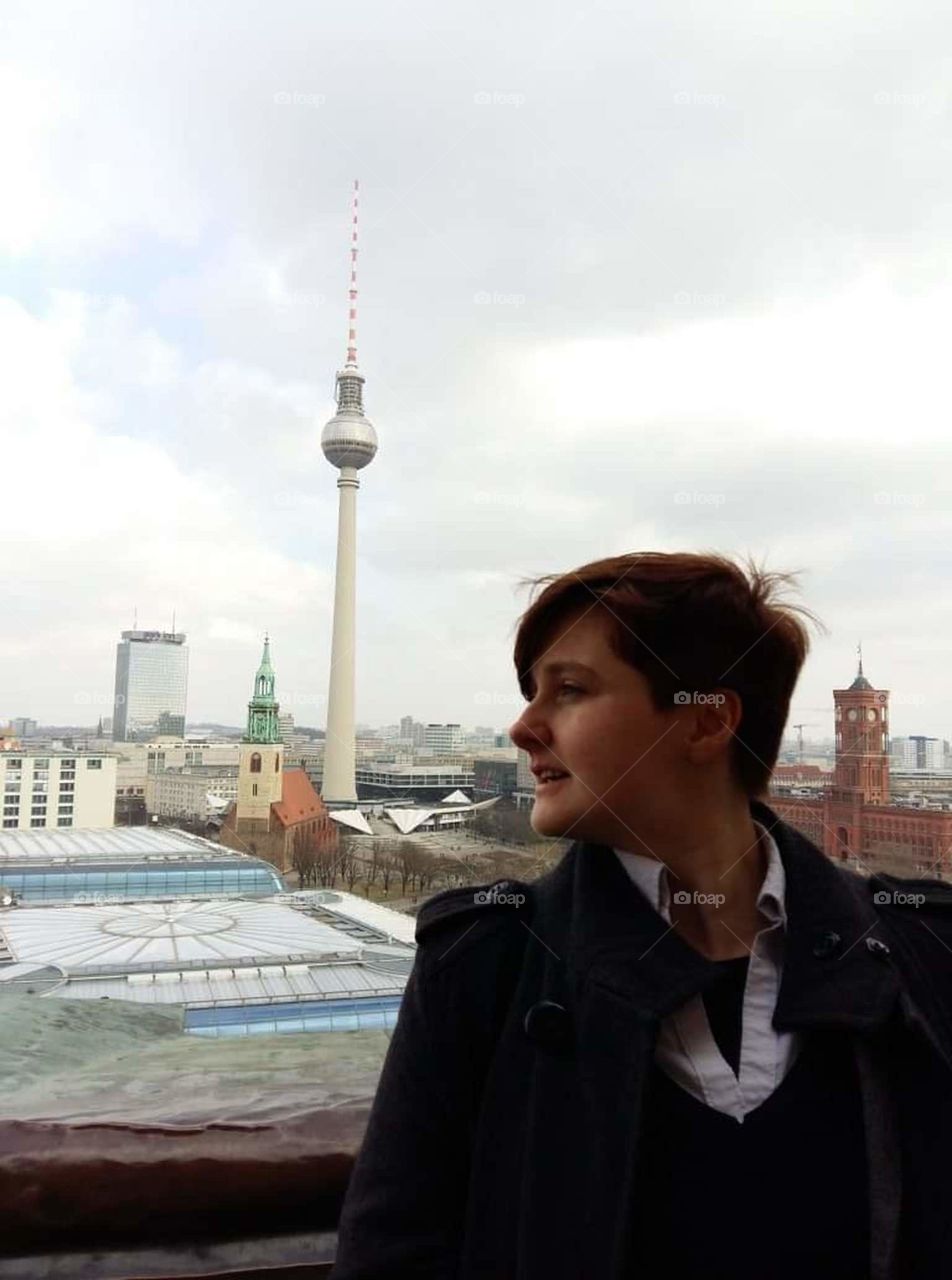 Posing with TV Tower, Berlin