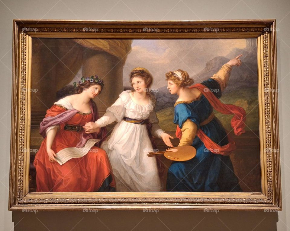 Image of a painting by Angelica Kauffman, a celebrated artist in the 18th century at a time when the field was dominated by men. She was a founder of The Royal Academy, but as a woman, was unable to attend any of their meetings or functions.