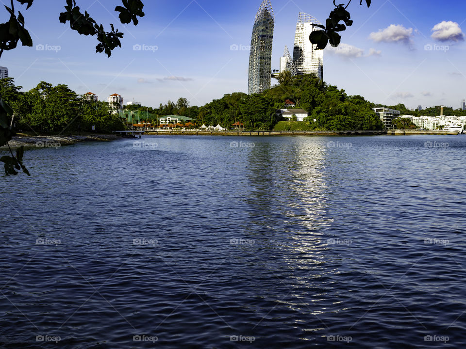 Reflection of the buildings on the water.