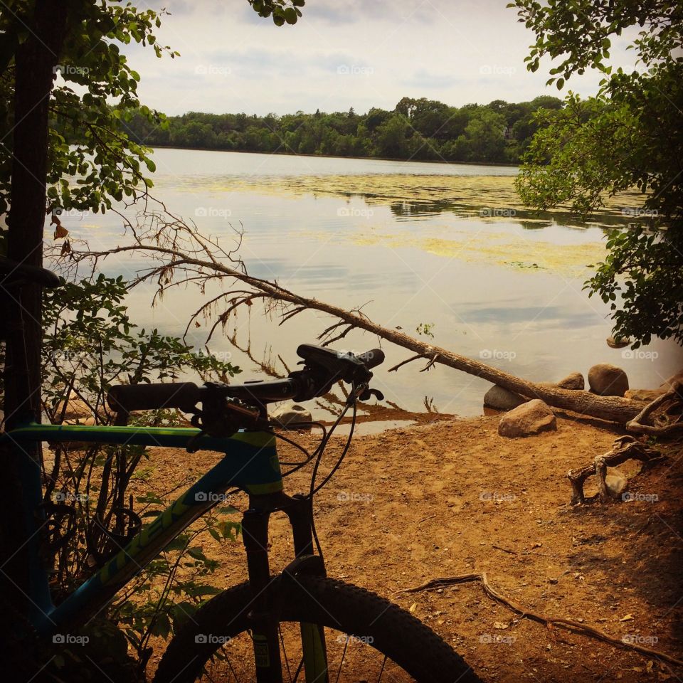 Bike and lake. Bike next to Cedar Lake in Minneapolis 