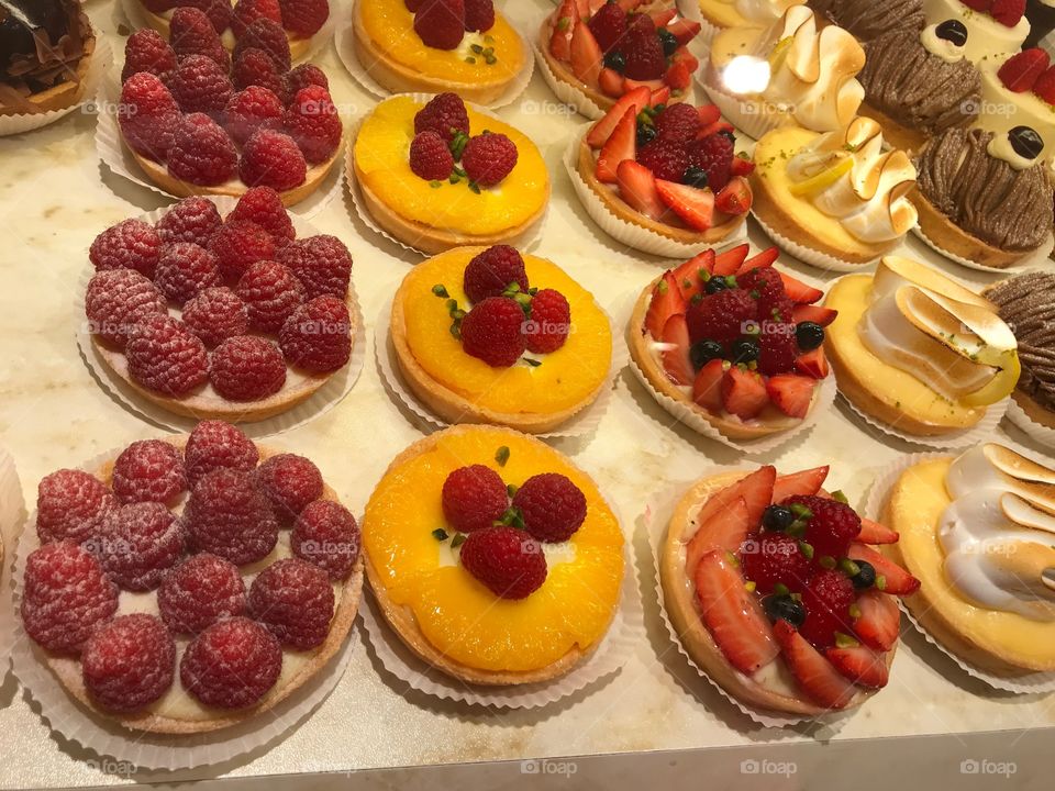 Fruit tarts and cakes selection