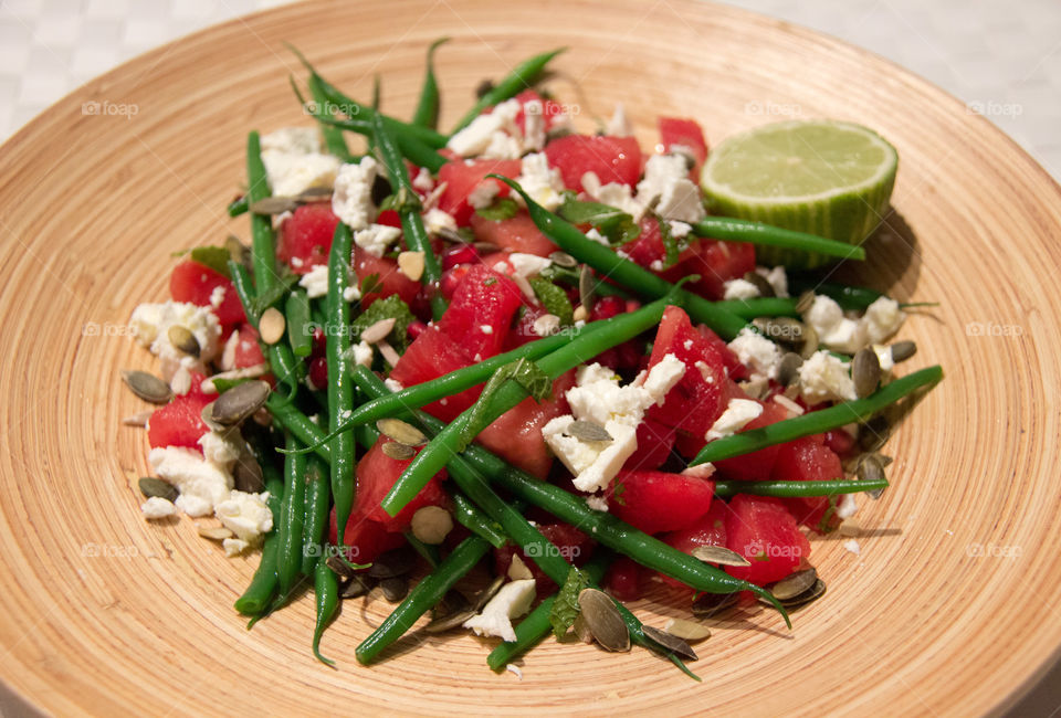 Watermelon feta and green beans