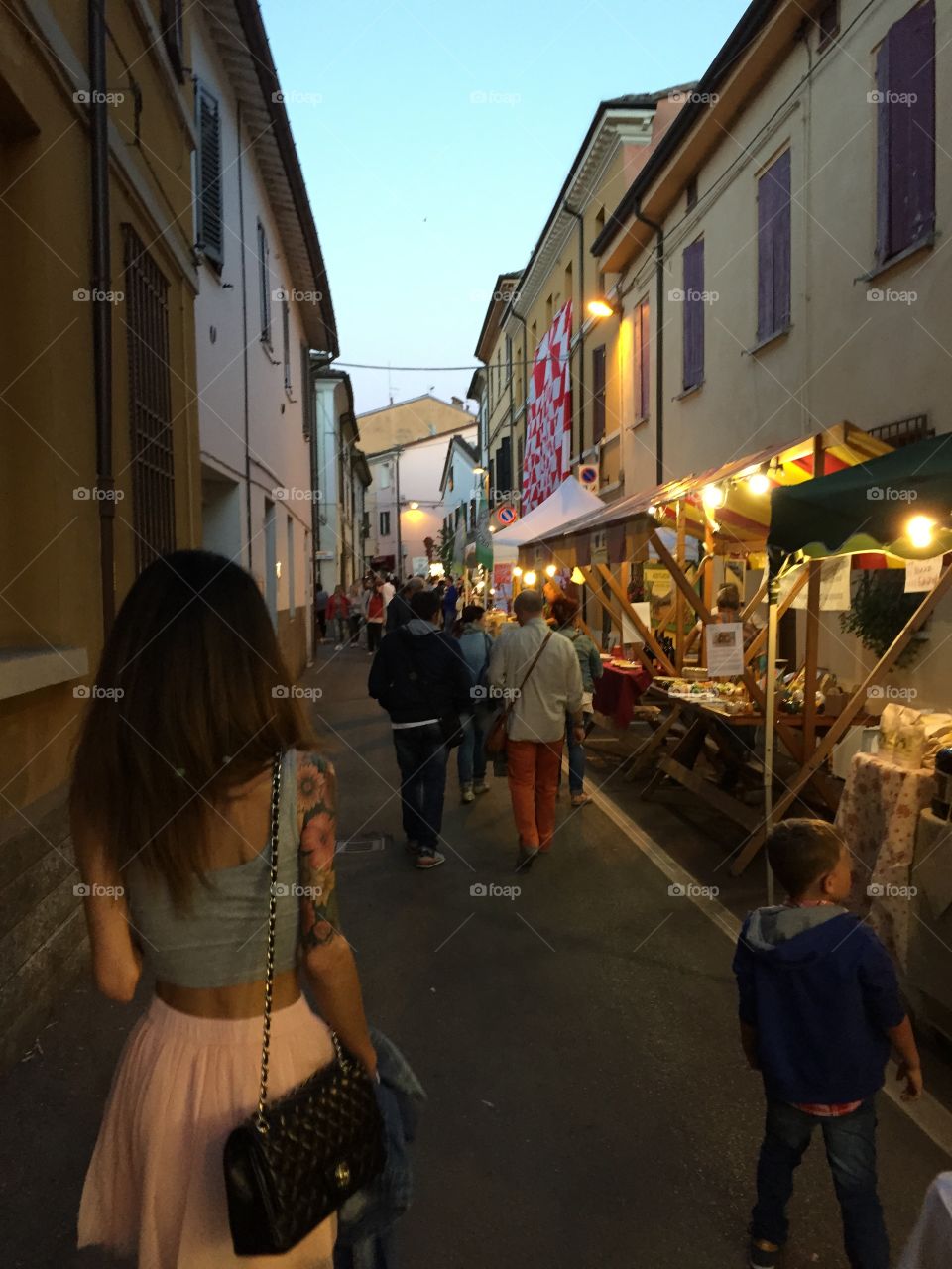 Party village . Walking at famous party village in Italy