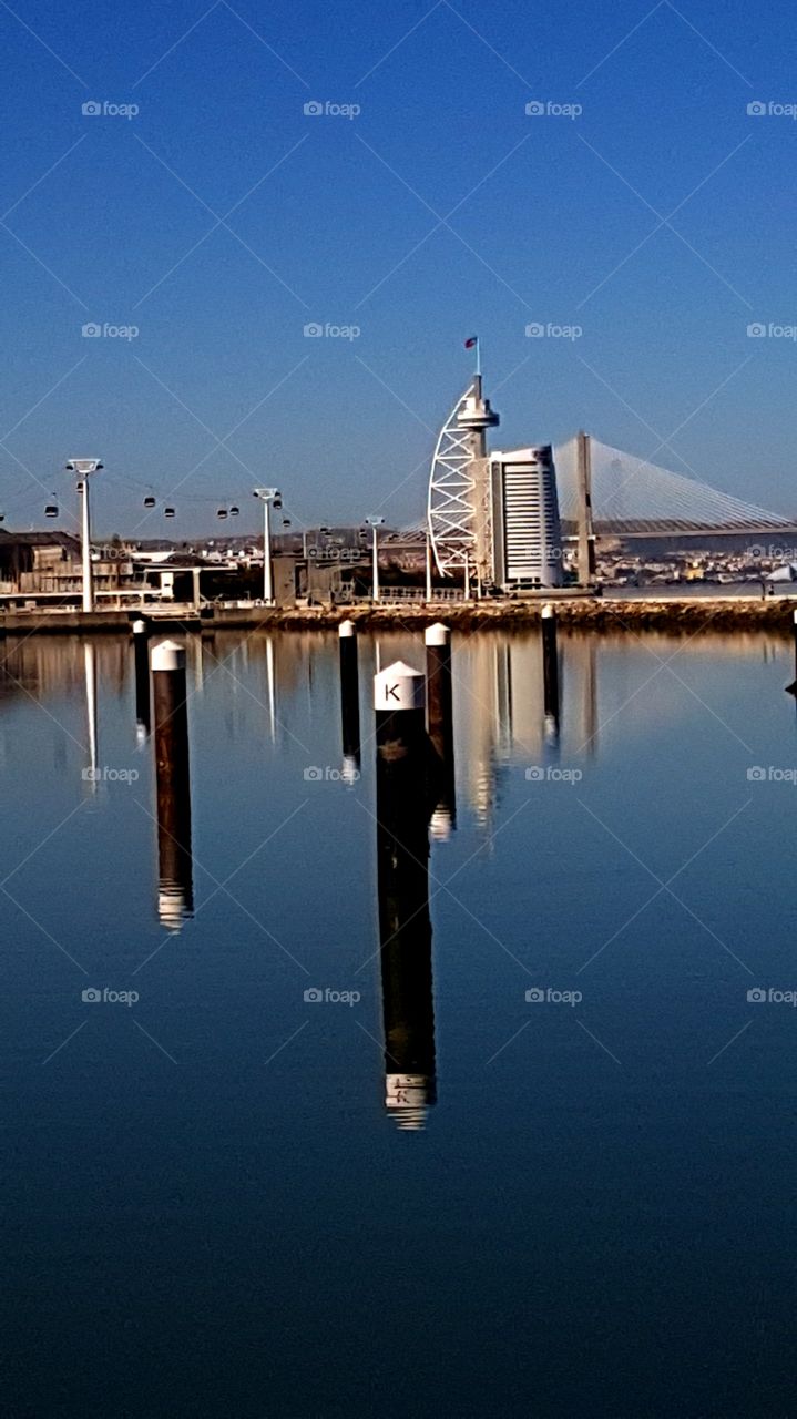 Water, Reflection, Pier, No Person, City