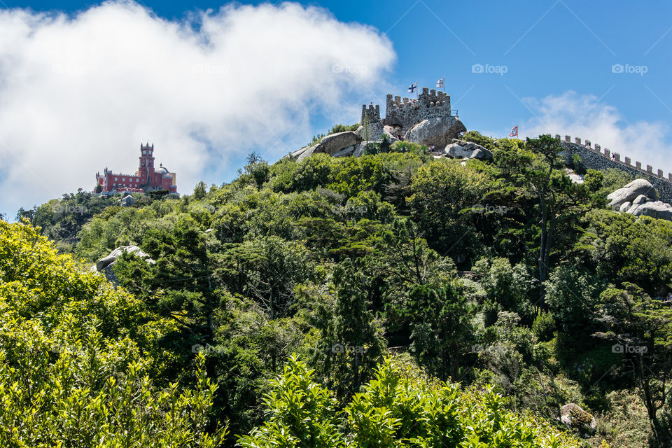 View of Castelo dos Mouros and Palacio da Pena from Sintra