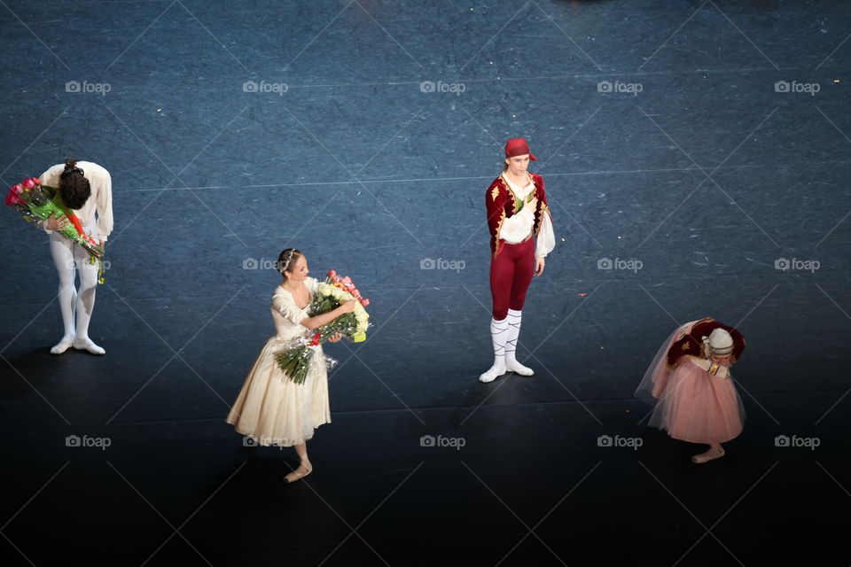 Bolshoy ballet dancers greeting audience at the end of the ballet show 