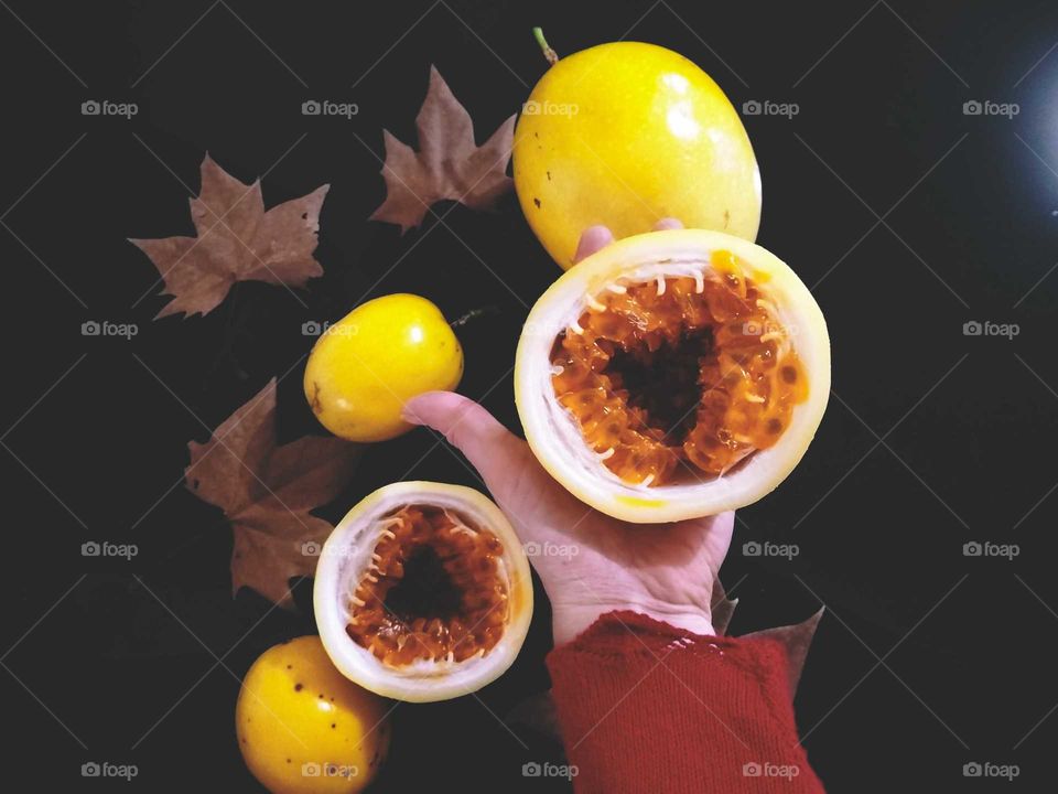 inside of a passion fruit