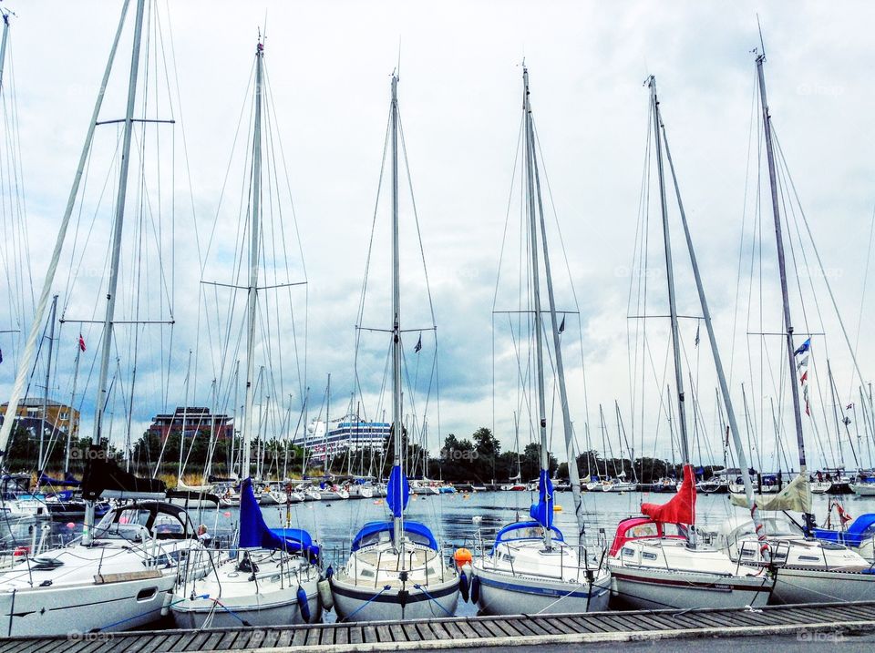 View of sailboats in lake