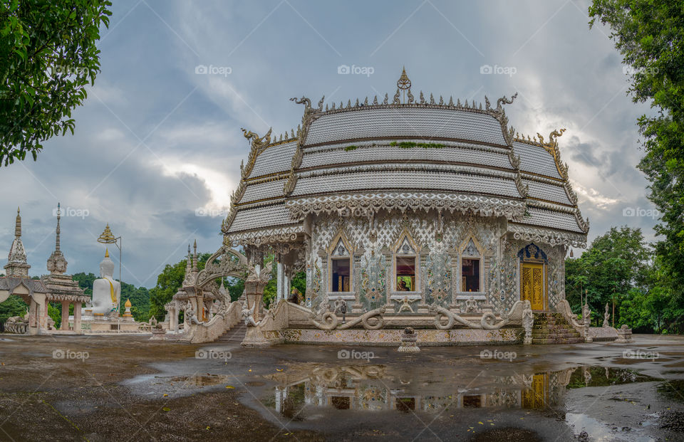 Beautiful Thai white church and land scape