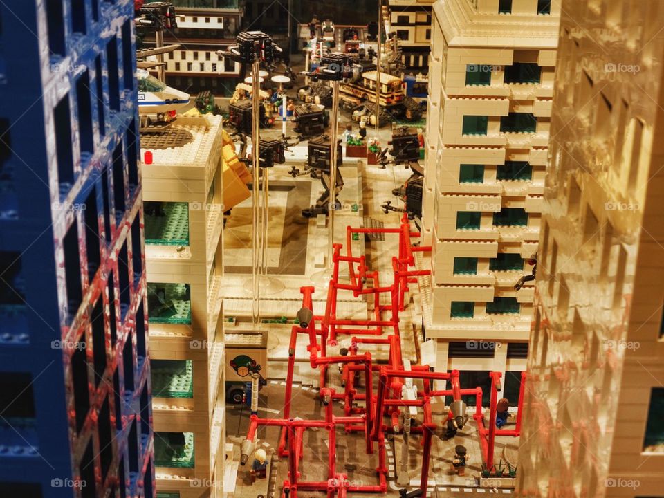 Lego City Diorama. Plastic Model Of A City Scene