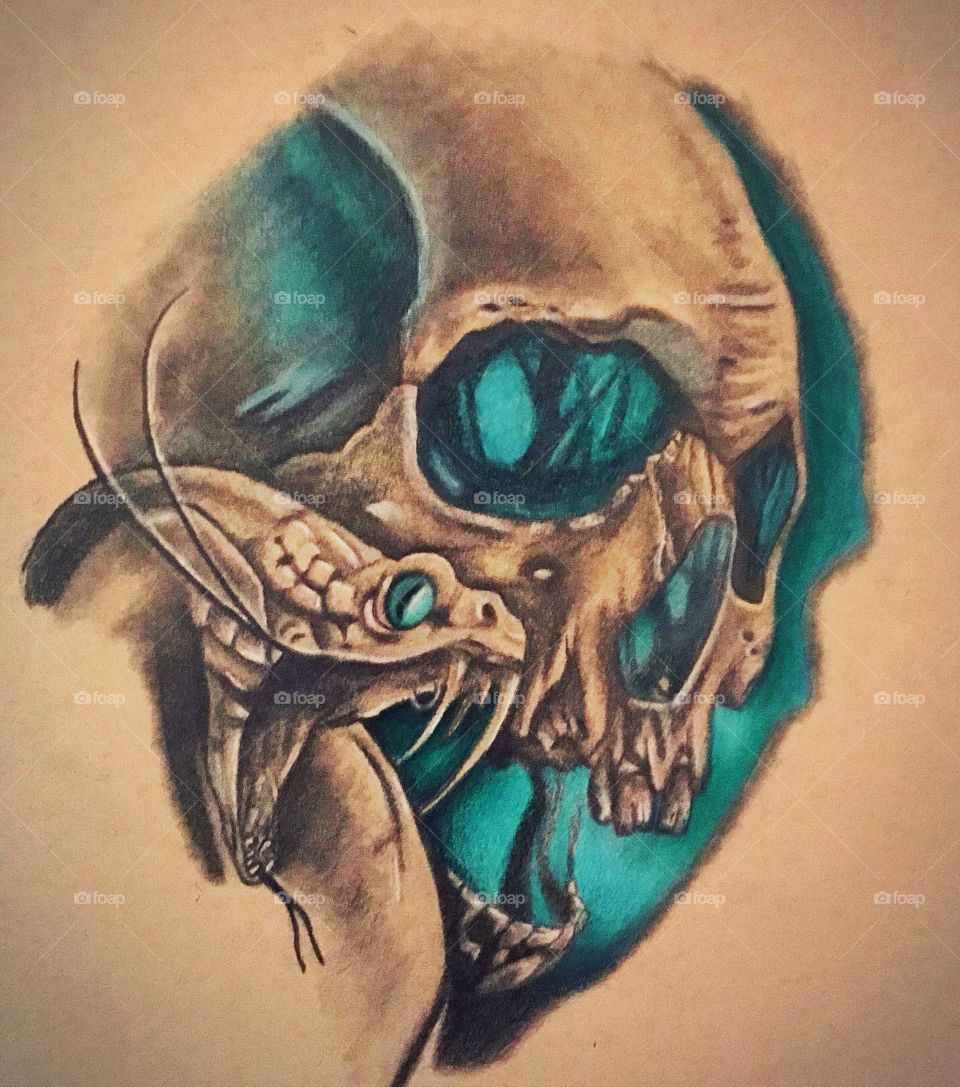 Skull and snake tattoo