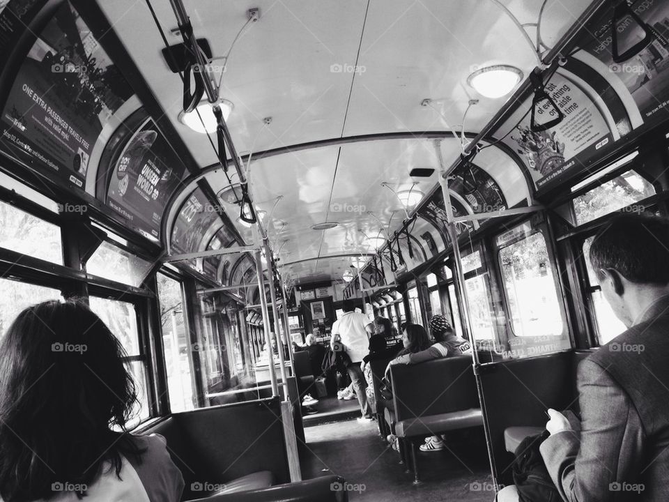 Inside a tram in Melbourne