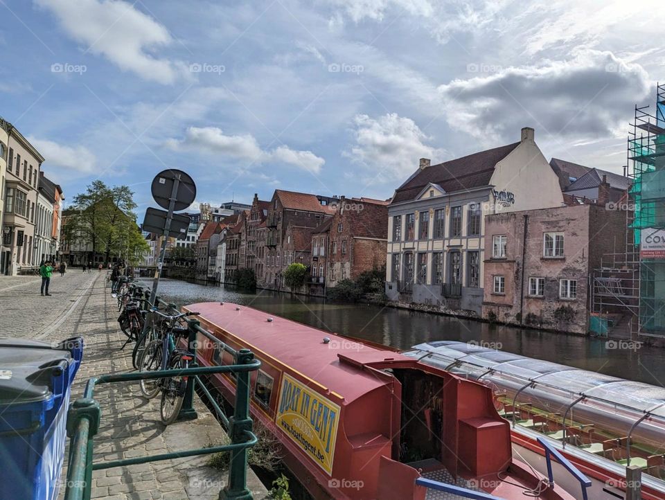 Boats in Canals Used by Ghent Commuters