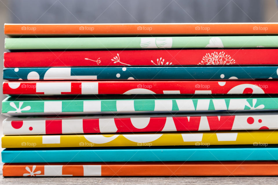 a colorful stack of magazines