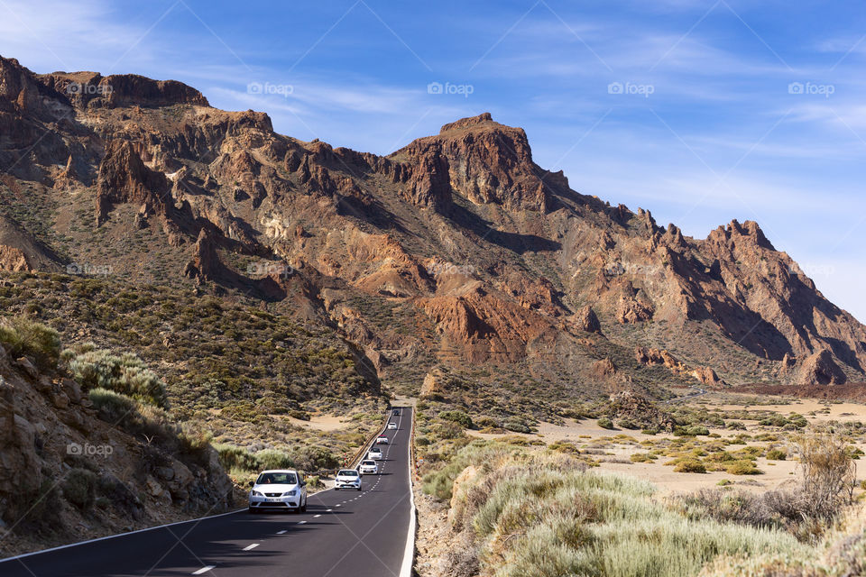The road on the island of Tenerife along the volcano