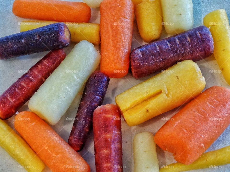 Selection of multicolored carrot sticks