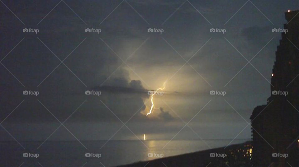 Thunderstorm at the Beach. Nighttime thunderstorm in Orange Beach Alabama.