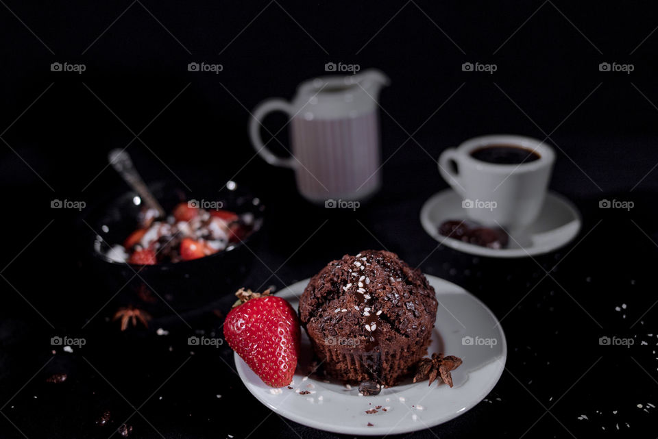 Morning with chocolate muffin