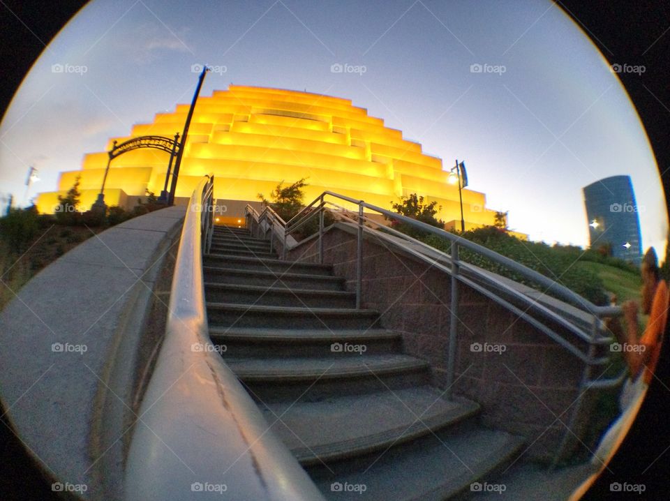 Fisheye view of the ziggurat office building 