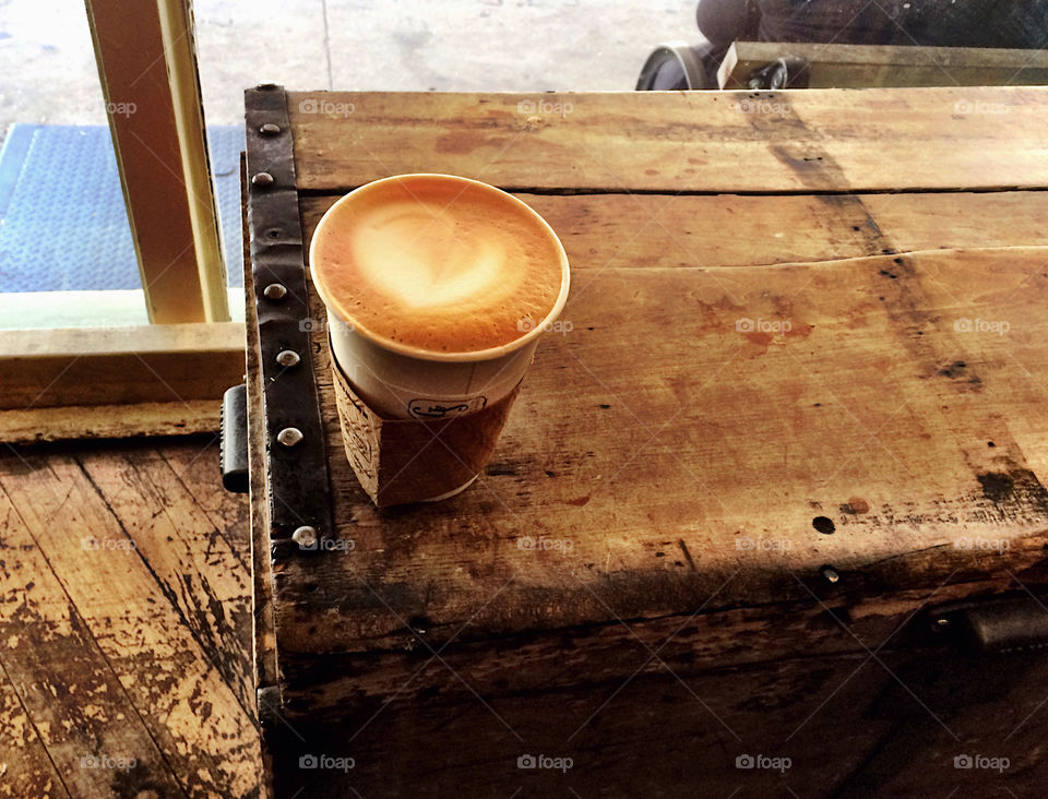 Coffee on an old trunk 