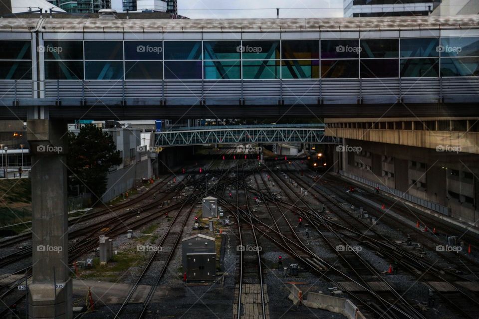 Train tracks, union station in Toronto, Ontario