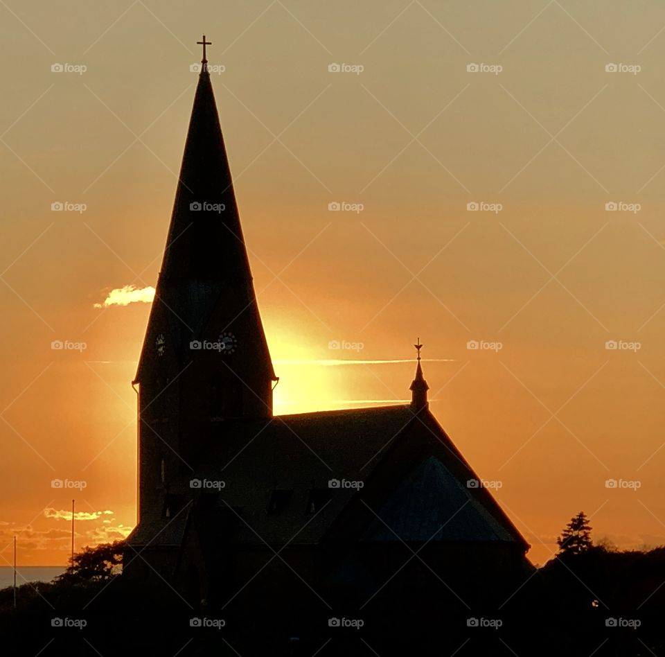 Church and sunset 