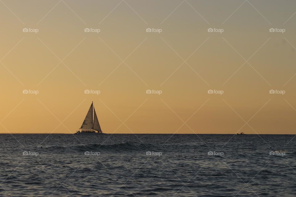 sailing at sunset in the sea