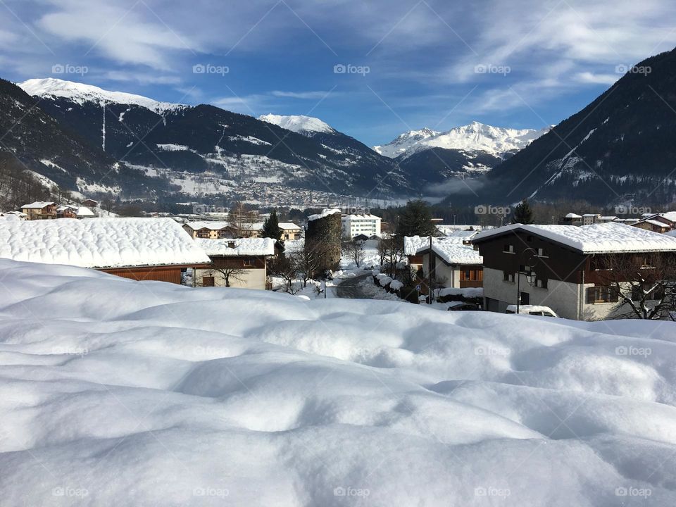 Fresh snow on French Alps village