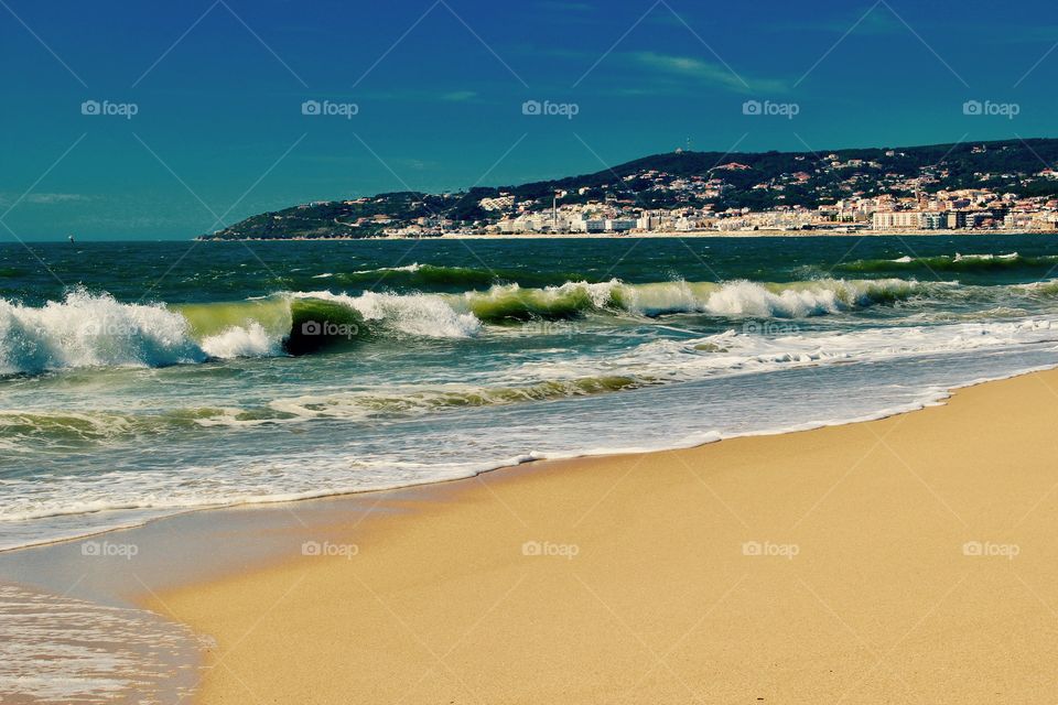 Splashing waves at beach