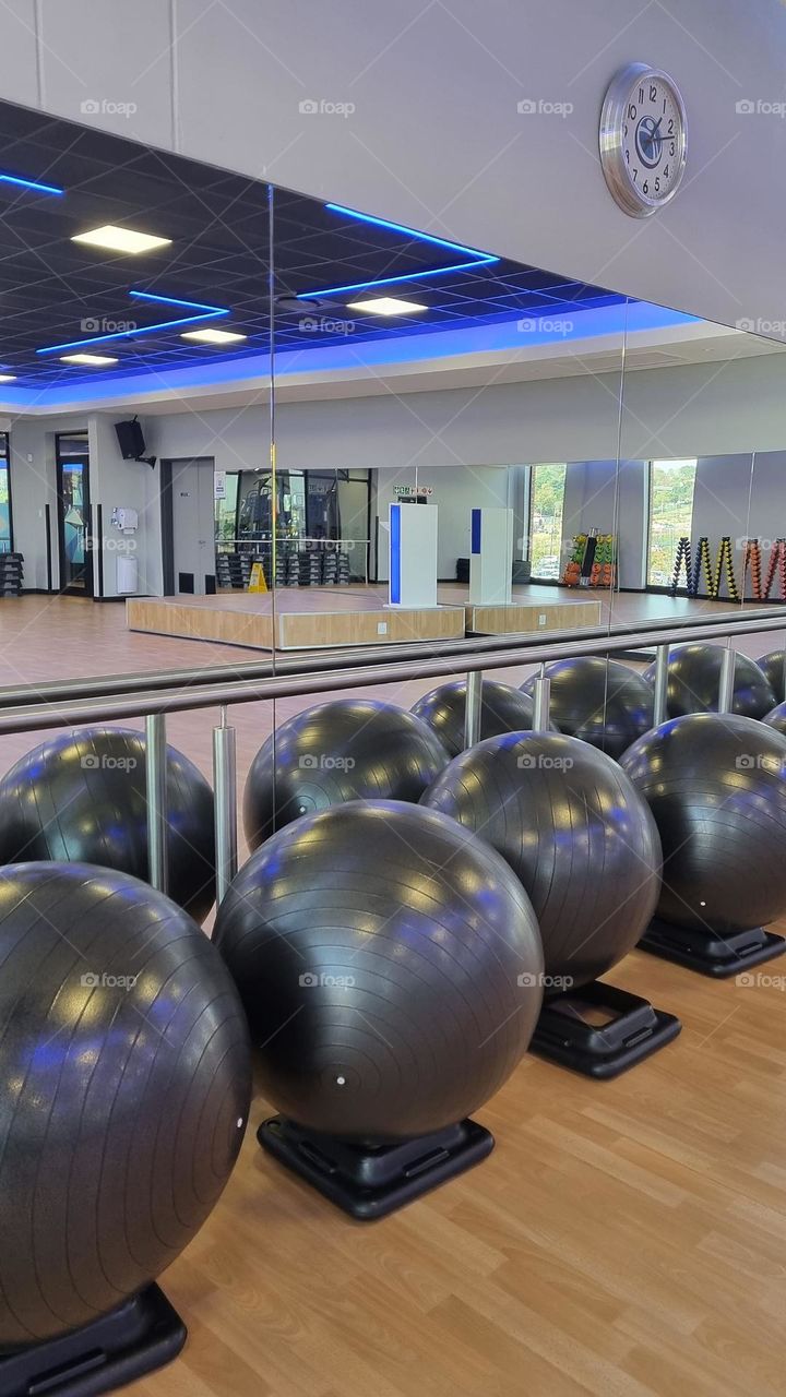 fitness balls in the aerobic studio