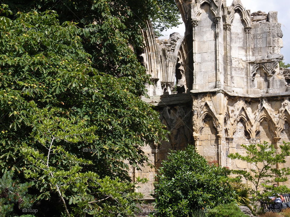 Magnificent remains of a structure in York, England on a sunny summer day 