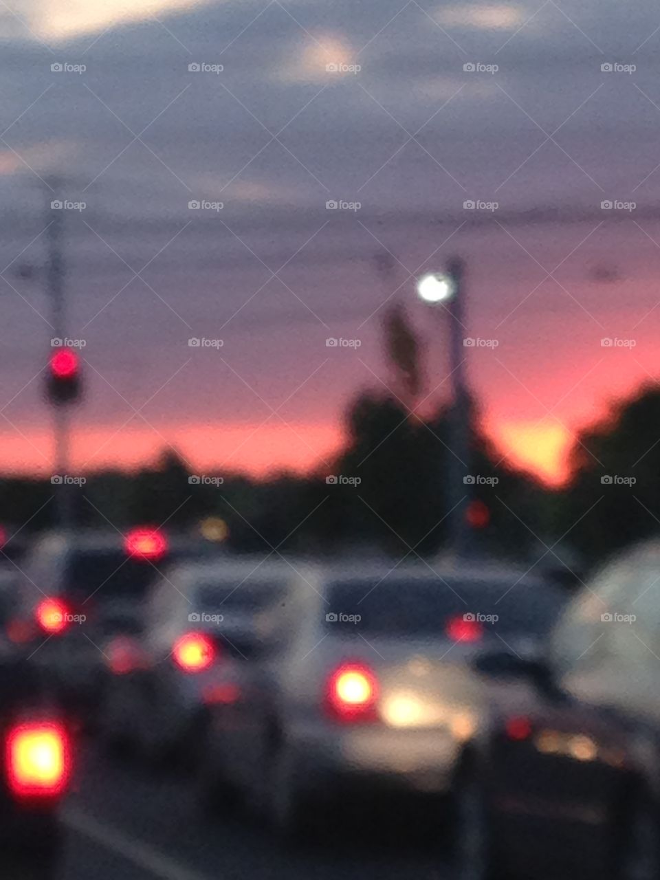 Blurry traffic at sunset
