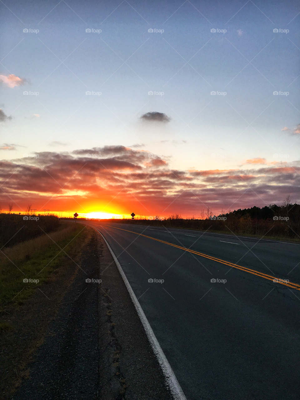 November sunset on the highway 