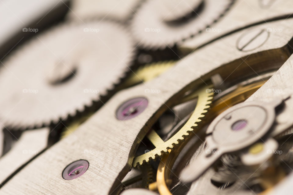 Macro shot of the clock gear. Pocket watch close up